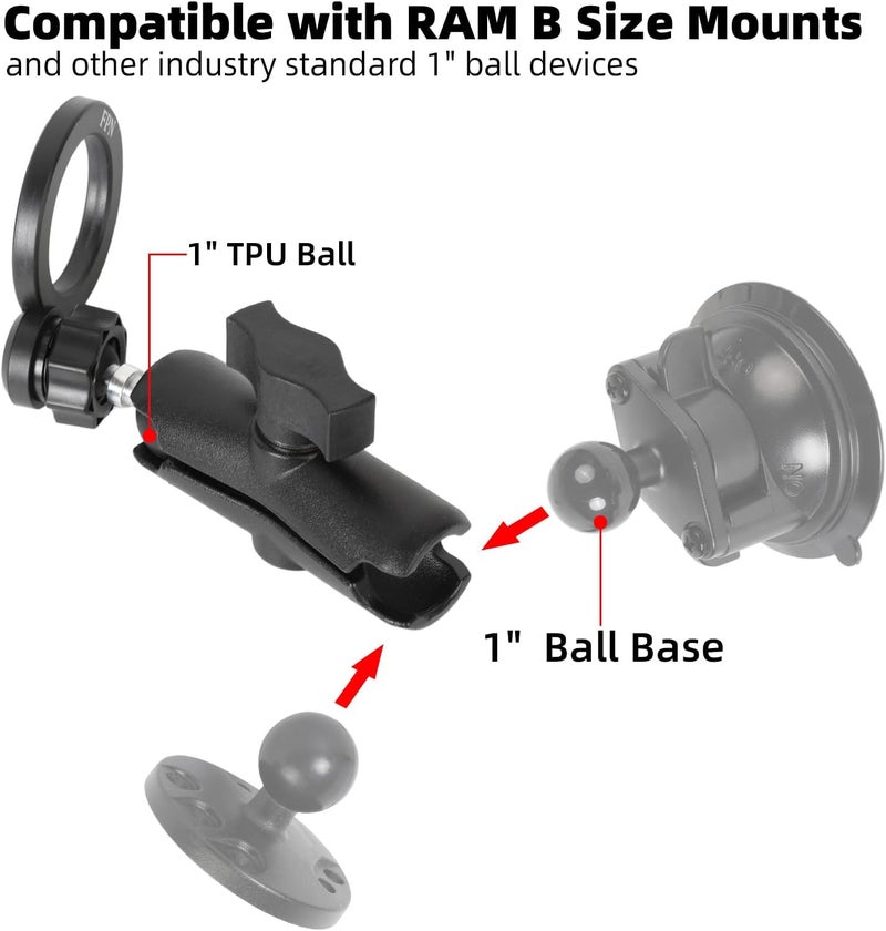 FPN Magnetic Phone Holder Base for RAM Mounts, 1" (25mm) Ball Mount with Medium Aluminum B Size Double Socket Arm, Compatible with Magsafe iPhone 17/16/15/14/13/12 Series - Image 3